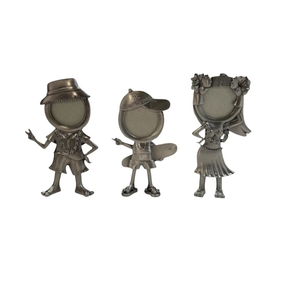 Tropical Hawaiian Figurine Photo Frame Set of 3 Silver Pewter Tone Beach‎ Hula